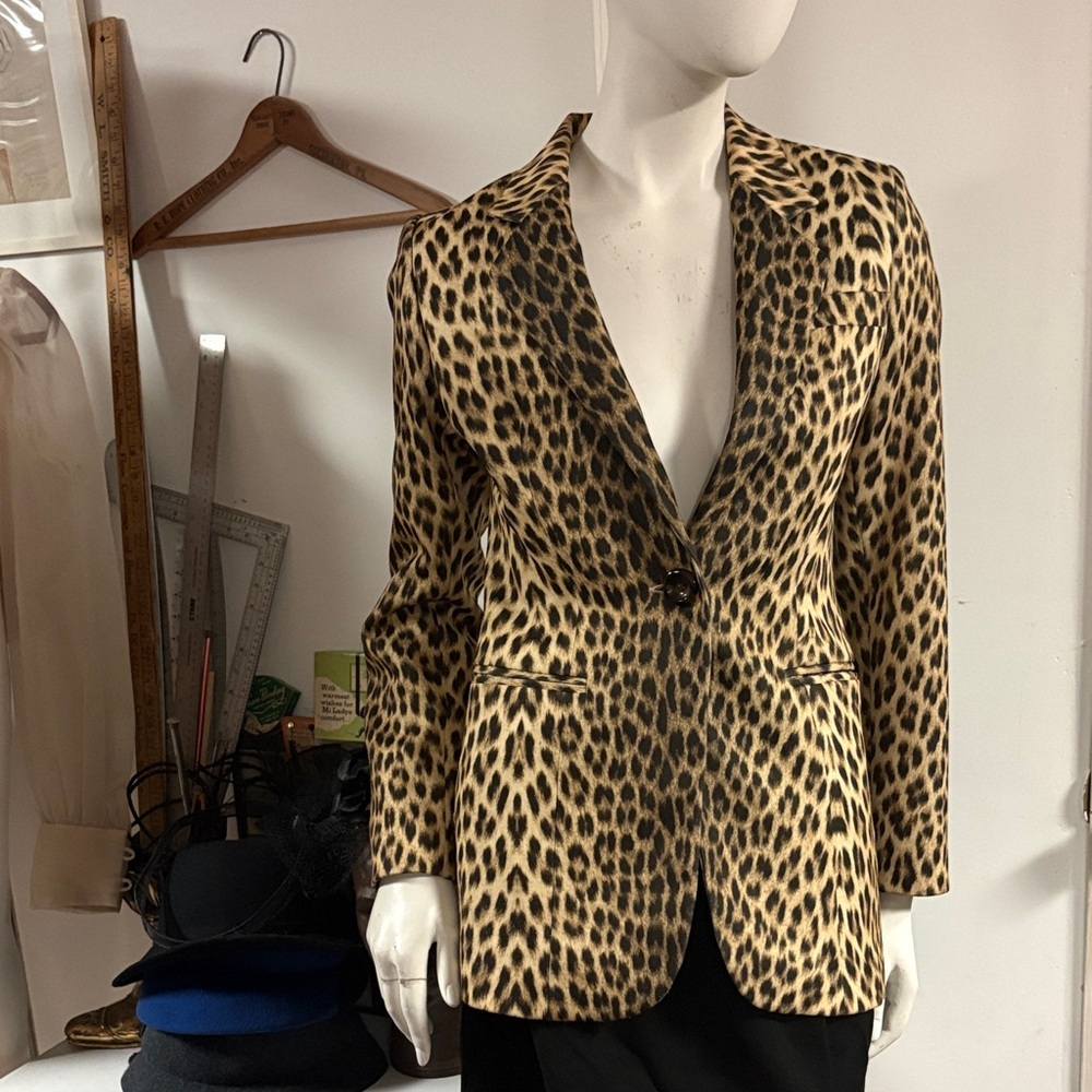 CiZi 90s Leopard Print Single-Button Blazer Jacket - Tan/Black